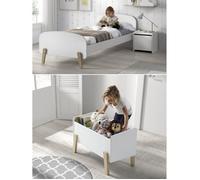 Vipack Set lit Kiddy 90x200 - sommier, console de nuit et caisse de jeux MDF laqué blanc
