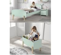 Vipack Kiddy Set composé d'un lit simple 90x200 cm, avec sommier à lattes, console de nuit et caisse de jeux, finition MDF laqué vert menthe