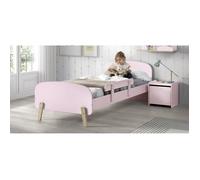 Vipack Kiddy Set composé d'un lit simple 90x200 cm, avec sommier à lattes, chevet et protection anti-chute, finition MDF laqué rose