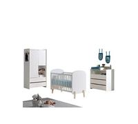 Set de chambre de bébé Vipack Kiddy composé de : Lit bébé 60 x 120 cm, commode, plan à langer et armoire 2 portes, finition MDF laqué blanc