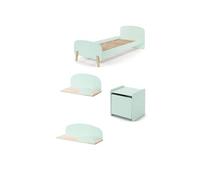 KIDDY Lit en bois laqué et brut et sommier + Chevet 1 porte + Etagère 45 cm + Etagère 65cm
