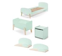 KIDDY Menthe Lit simple avec sommier+ Chevet + Etagères 45cm et 65cm+ Coffre à jouets