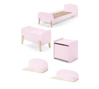 KIDDY Rose Lit simple ave sommier + Chevet + Etagères 45cm et 65cm + Coffre à jouets