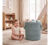 KiddyMoon panier jouets tissu côtelé rangement bébé enfant | forme ronde gain de place, deux poignées transport facile, grande capacité rangement, texture côtelée décorative