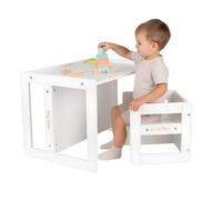 KiddyMoon Table et chaise pour enfants Ensemble de sièges Meubles pour enfants Table Chaises Banc en bois, blanc