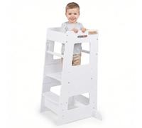 KiddyMoon Aide-cuisine pour enfants Tremplin Tour d'apprentissage pour enfants Chaise d'apprentissage à hauteur réglable Meubles Montessori, aide-cuisine pour enfants, ST-003, Blanc