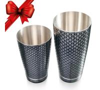 Kidia Boston Shaker Professionnel en Acier Inoxydable 304 avec Motif Géométrique Noir - Set 2 Tins 828 ml + 424 ml - Coffret en Bois Inclus - Kit Barman pour Cocktails, Bar (Classique)