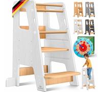 Kidiz® Tour d'apprentissage pour enfants à partir de 1 an avec horloge d'apprentissage | Marche-pieds à 3 hauteurs réglables en pin | Favorise les capacités motrices ludiques Montessori Learning Tower