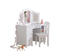 KidKraft Coiffeuse avec Miroir et Chaise Deluxe pour Enfants, Bureau avec Rangement, Table Enfant avec Chaise en Bois, Meubles de Chambre d'enfant, 13018