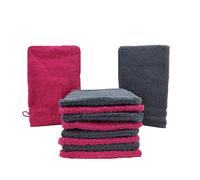 kidparadise Gants de Toilette Taille 14x22 cm 100% Coton - Lot de 10 Gants de Toilette Fushia-Gris