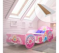 Lit d'enfant carrosse lit de fille 70x140 cm avec matelas, protection contre les chutes | Princesse Enfants lit de jeu 140x70 cm lit de jeu lit d'adolescent lit simple fille