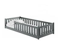 Kids Collective Lit au Sol Enfant 90x200 cm avec barrière de sécurité et sommier à Lattes, lit Montessori, Lit Simple pour Enfants et Adolescents | Graphite | de 4 à 18 Ans