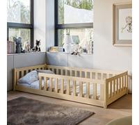 Kids Collective Lit au Sol pour Enfant 80x160 cm avec Protection Contre Les Chutes & sommier à Lattes Lit Simple Montessori pour Enfant et Adolescent Naturel garçon Fille