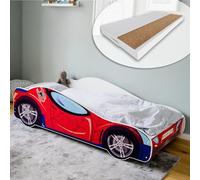 Lit de voiture pour enfants Lit d'adolescent 70x140 | 80x160 avec protection contre les chutes & matelas | Lit de jeu pour enfants Rennfahrer 160x80 cm