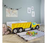 Kids Collective Lit Auto pour Enfant et Adolescent 80x160 cm avec Protection Anti-Chute | Chantier Pelleteuse, Grue basculante, lit de Jeu pour Enfant