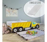 Kids Collective Lit Auto pour Enfant et Adolescent 80x160 cm avec Protection Anti-Chute et Matelas | Chantier Pelleteuse, Grue basculante, lit de Jeu pour Enfant