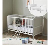 Lit bébé lit d'enfant 70x140 cm Lit à barreaux transformable réglable en hauteur & barreaux amovibles | blanc pin massif