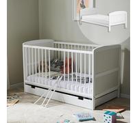 Lit bébé lit d'enfant 70x140 cm avec tiroir Lit à barreaux transformable réglable en hauteur & barreaux amovibles | blanc pin massif