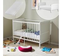 Kids Collective Lit convertible en lit pour enfants 60 x 120 cm avec matelas, sommier à lattes et protection anti-chute en bois massif 120 x 60 | blanc, très stable Fabriqué en Europe