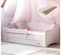 Lit d'enfant fille Lit d'adolescent 80x160 avec matelas antichute & tiroir | Princesse Enfants Canapé Lit transformable rose blanc