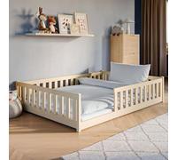 Lit d'enfant lit de sol 140x200 cm lit avec protection contre les chutes & sommier Montessori lit enfant lit adolescent | naturel pin massif garçon fille