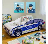 Lit voiture 80x160 cm Lit de jeu pour enfants avec protection contre les chutes et sommier à lattes 160x80 cm Lit enfants police voiture