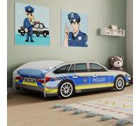 Lit voiture Lit d'enfant Lit d'adolescent 70x140 | 80x160 avec protection contre les chutes | 70x140 cm Police Voiture de police Policier Enfants Lit de jeu