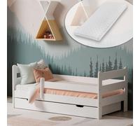 Kids Collective Lit d'enfant 90x200 cm Lit d'enfant Lit d'adolescent Lit junior | Avec protection contre les chutes, tiroir & matelas | Ensemble complet | 90×200 cm de 4 à 18 ans | Blanc