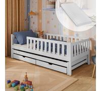 Lit d'enfant avec lit gigogne et deux tiroirs, protection contre la chute, sommier à lattes et matelas, lit d'enfant | autres dimensions : 80x160, 90x190, 90x200cm | 80x180cm : de 3 à 12 ans, blanc