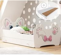 Lit d'enfant Lit d'adolescent 70x140 cm avec matelas, tiroir et sommier à lattes, motif chat Bois MDF Europe Lit complet Lit simple