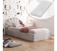 Kids Collective Lit d'enfant Lit rembourré 90x200 cm Lit d'enfant avec matelas, sommier à lattes et cadre métallique | Tête de lit en forme de coquillage | Chambre de fille & chambre d'enfant | de 4 à
