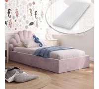 Kids Collective Lit d'enfant Lit rembourré 90x200 cm Lit d'enfant avec matelas, sommier à lattes et cadre métallique | Tête de lit en forme de coquillage | Chambre de fille & chambre d'enfant | de 4 à