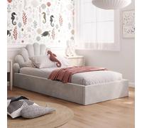 Kids Collective Lit d'enfant Lit rembourré 90x200 cm Lit d'enfant avec sommier à lattes et cadre métallique | Coffre de lit avec vérins à gaz, tête de lit en forme de coquillage | de 4 à 18 ans | Gris