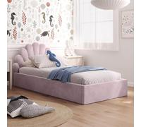 Kids Collective Lit d'enfant Lit rembourré 90x200 cm Lit d'enfant avec sommier à lattes et cadre métallique | Coffre de lit avec vérins à gaz, tête de lit en forme de coquillage | de 4 à 18 ans | Rose