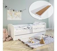 Kids Collective Lit Enfant 70x140 / 80x160 cm, Ensemble Complet avec Matelas, sommier, tiroir et barrière de sécurité | Lit Simple pour Enfants de 2 à 10 Ans | 80x160 cm | Blanc avec Motif au Choix