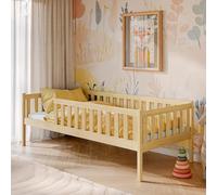 Kids Collective Lit enfant 90x200 avec barrière de sécurité et sommier à lattes | Lit pour enfant sûr et stable | Autres tailles : 80x160, 80x180, 90x190 cm | 90x200 cm de 4 à 18 ans, Naturel
