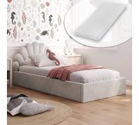 Kids Collective Lit d'enfant Lit rembourré 90x200 cm Lit de rangement pour enfant Lit d'adolescent avec matelas Sommier à lattes & cadre métallique | avec vérins à gaz, tête de lit en forme de coquill