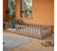 Lit d'enfant au sol 90 x 190 cm avec barrière de sécurité et sommier à lattes Lit Montessori Lit à barreaux Lit pour enfants et adolescents Lit simple | Chocolat au lait