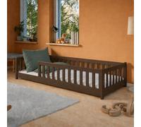 Lit d'enfant au sol 90 x 190 cm avec barrière de sécurité et sommier à lattes Lit Montessori Lit à barreaux Lit pour enfants et adolescents Lit simple | Chocolat noir