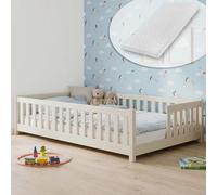 Kids Collective Lit Enfant Montessori au Sol avec barrière, sommier & Matelas, lit Simple Enfant/ado | 120x200 cm | Coton