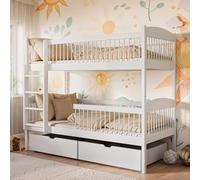 Kids Collective Lit mezzanine pour enfant, lit superposé, lit enfant | Bois de pin massif, 2 tiroirs, sûr et fonctionnel | Tailles : 80 x 180, 90 x 190, 90 x 200 cm, 80 x 180 cm du 3e à 12 ans | Blanc