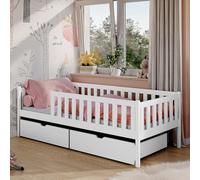 Lit d'enfant avec deux tiroirs, protection contre les chutes et sommier à lattes, lit d'enfant | Sûr & stable | Autres dimensions 80x160, 90x190, 90x200 cm | 80x180 cm : de 3 à 12 ans, blanc