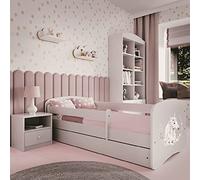 Lit d'enfant 160x80 avec matelas, protection contre les chutes, sommier à lattes & tiroir en blanc 80 x 160 fille Lit rose cheval