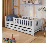 Lit d'enfant avec lit gigogne et deux tiroirs, protection contre la chute et sommier à lattes, Lit d'enfant | Autres dimensions : 80x160, 80x180, 90x200cm | 90x190cm : de 4 à 13 ans, Blanc
