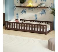 Lit d'enfant au sol avec barrières de sécurité et sommier à lattes Lit Montessori Lit à barreaux Lit pour enfants et adolescents Lit simple | 90 x 190 cm | Chocolat noir