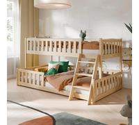 Kids Collective Lit superposé 90x200 / 120x200 pour Enfant et ado, avec échelle, barrière de sécurité et sommiers à Lattes, idéal de 4 à 16 Ans, Finition Naturelle.