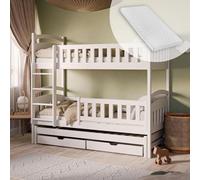 Kids Collective Lit superposé 90x200 pour Enfants et Adolescents - 3 couchages avec tiroirs, Convertible en 3 Lits Simples | de 4 à 16 Ans | sommiers et 3 Matelas Inclus | Blanc