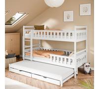 Kids Collective : lit superposé, lit mezzanine, lit d'enfant 90 x 200 cm avec lit gigogne et tiroirs, transformable en 3 lits simples avec sommiers à lattes et barrières de sécurité, blanc