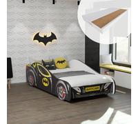 Kids Collective Lit Voiture 70x140 cm Enfant avec Matelas, barrière de sécurité & sommier à Lattes | Lit de Jeu Enfant Batman Batmobile Bat Car en Noir | idéal pour Enfants à partir de 2 Ans