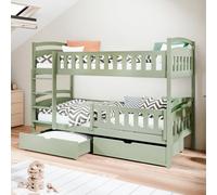 Kids Collective Mezzanine 90x200 cm, sommier à lattes, protection anti-chute, transformable en deux lits simples, bois massif vert olive, lit fonctionnel de 4 à 18 ans